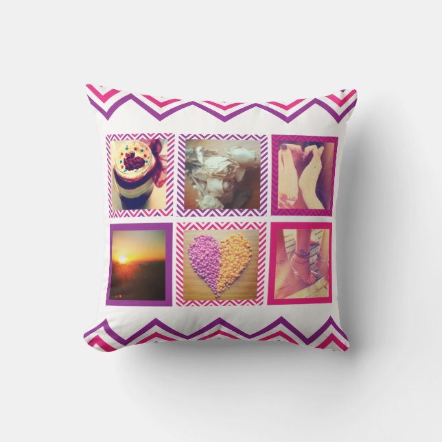 Aangepast roze Paarse Chevron Instagram Kussen (Voorkant)