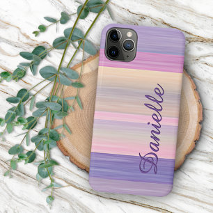 Aangepast roze Paarse Waterverf Stripes Art Patter iPhone 11 Pro Max Hoesje