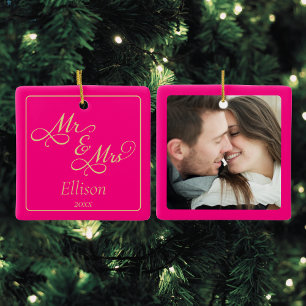 Aangepast roze Pas getrouwd paar Keramisch Ornament