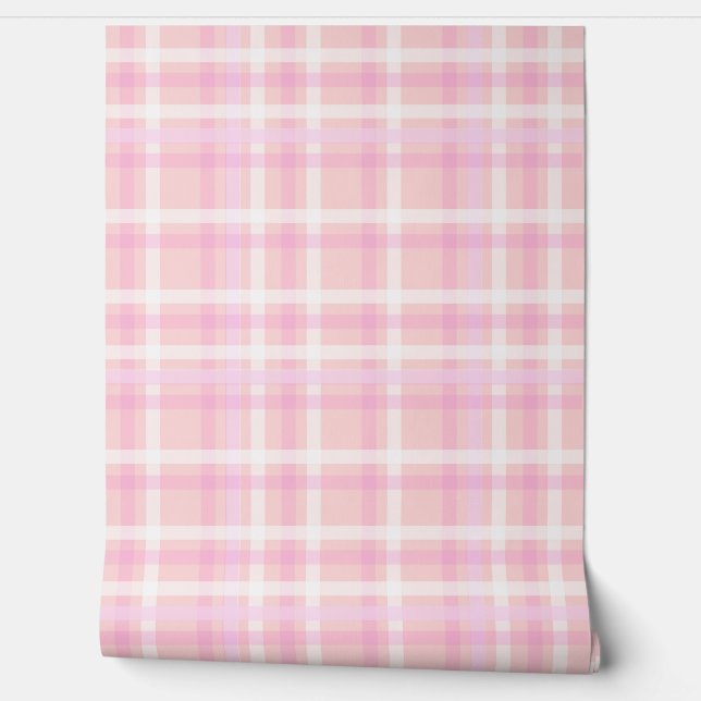Aangepast Roze Plaid Accent Wall Paper Behang (Afrollen)