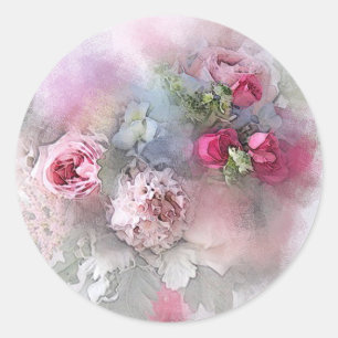 Aangepast roze rode rozen Waterverf kunstwerk leeg Ronde Sticker