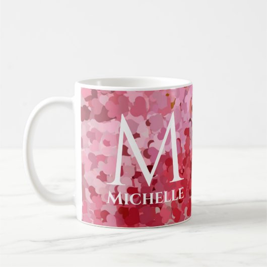 Aangepast roze rood hart Sjabloon monogram Initiaa Koffiemok (Links)