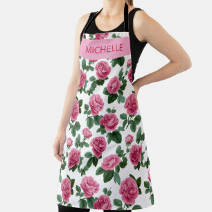 Aangepast Roze Roos Bloempatroon Schort
