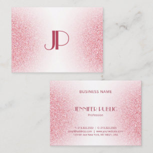 Aangepast roze roze goudglitter Modern Monogram Bu Visitekaartje
