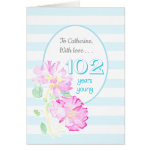 Aangepast roze rozen en stripes 102e verjaardag