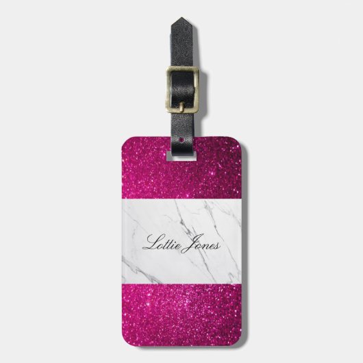 Aangepast roze witte glitter afdrukken bagagelabel (Voorkant verticaal)