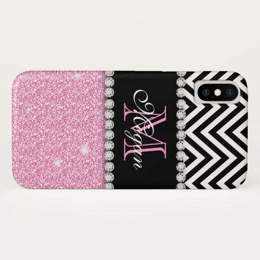 Aangepast roze zwart-wit met glitter Case-Mate iPhone case (Achterkant (horizontaal))