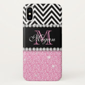 Aangepast roze zwart-wit met glitter Case-Mate iPhone case (Achterkant)