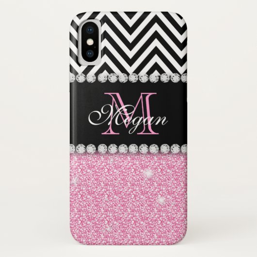 Aangepast roze zwart-wit met glitter Case-Mate iPhone case (Achterkant)