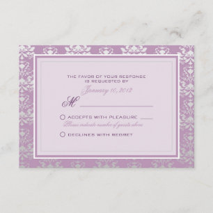 Aangepast RSVP van African Violet & Silver Damask Kaartje