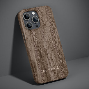 Aangepast Rustiek Donkerbruin Kleur Faux Houtnerf iPhone 16 Pro Max Hoesje