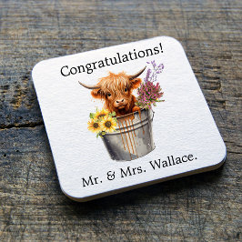 Aangepast Schots Onderzetter, Highland Koe Gift Id Vierkante Kartonnen Onderzetter