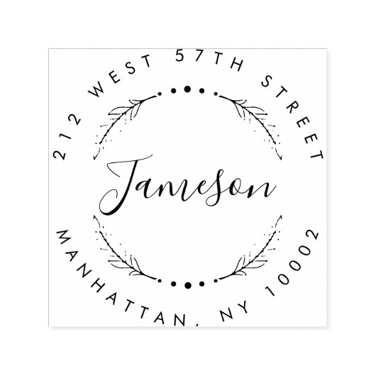 Aangepast script & krans Achternaam Retouradres Zelfinktende Stempel (Design)