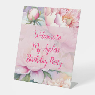 Aangepast script Pink Peony Bloemenfeest Reclamebord Met Voetstuk