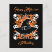 Aangepast script Pompoen Schedel Retro Halloween W Briefkaart (Voorkant)