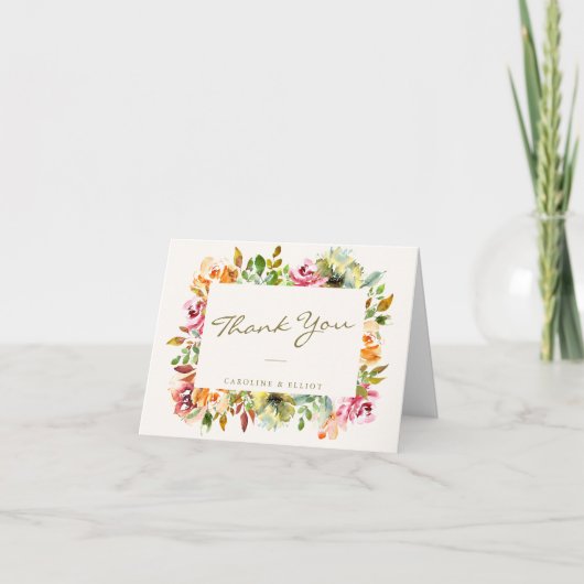 Aangepast script waterverf Floral Border Wedding Bedankkaart (Voorkant)