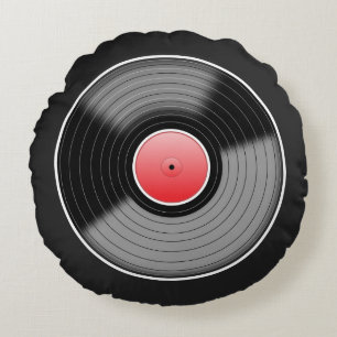 Aangepast Sierkussen "Vinyl Junkie" rond Rond Kussen
