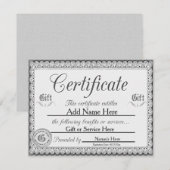 Aangepast Silver Cadeaubon voor uitnodigingen (Voorkant / Achterkant)