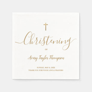 Aangepast SImple Gold Cross Christening Script Servet