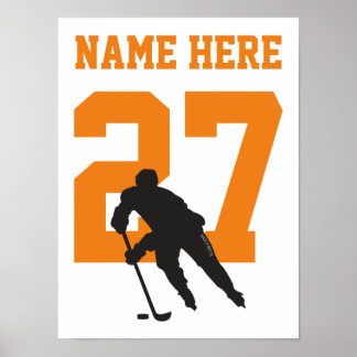Aangepast Sinaasappel Hockey Player Number Poster