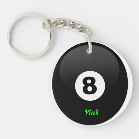 Aangepast Sleutelhanger met 8-Ball Billiards (Voorkant)