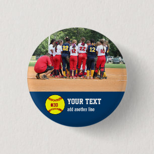 Aangepast Softbalteam of afspeelfotonummer Ronde Button 3,2 Cm