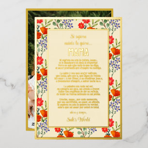 Aangepast Spaans gedicht voor mama   Rood bloempat Folie Feestdagenkaart