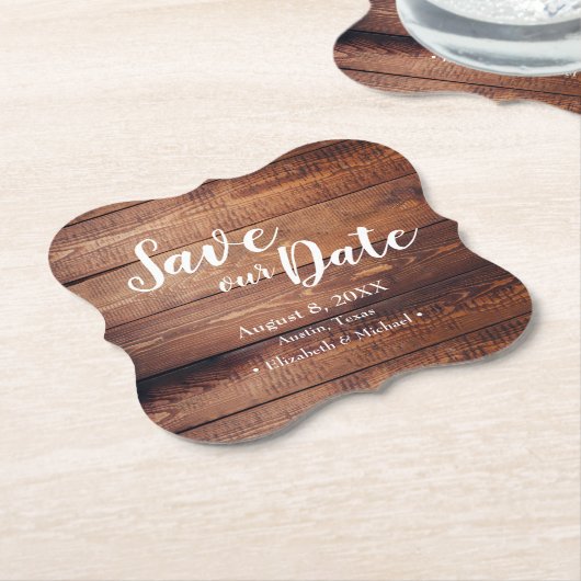 Aangepast sparen onze datum Hout-bruiloft Kartonnen Onderzetters (Gekanteld)