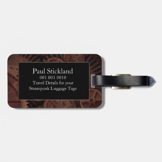 Aangepast Steampunk-tandwieltje en goudluxemMonogr Bagagelabel (Achterkant horizontaal)