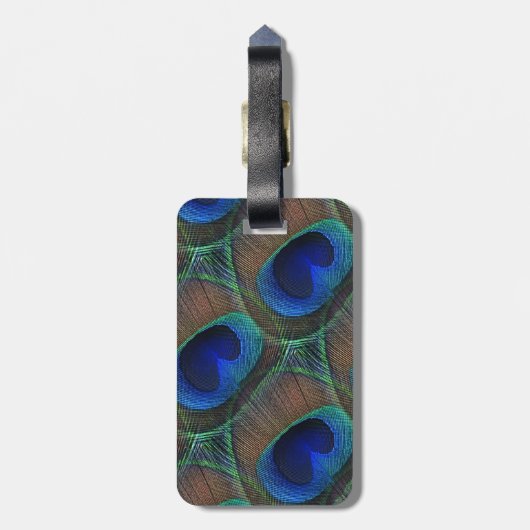 Aangepast, stijlvol  Peacock Feather Pattern Bagagelabel (Achterkant verticaal)