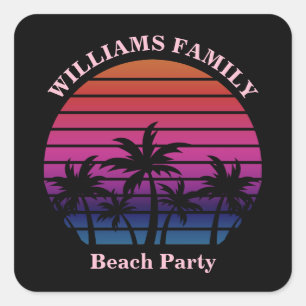 Aangepast strandfeest tropische zonsondergang palm vierkante sticker