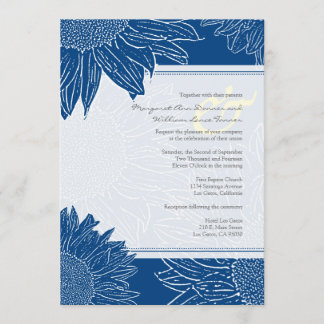aangepast:Sunflower Wedding Invite: Navy dot&Yello Kaart