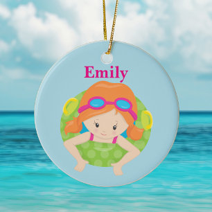 Aangepast swim-meisje keramisch ornament