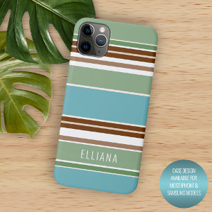 Aangepast Teal Blauwe Salie Groen Bruine Ivoren St iPhone 11 Pro Max Hoesje