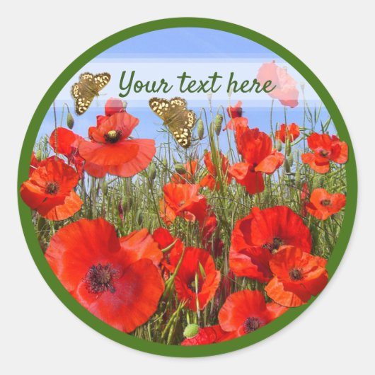 Aangepast tekstveld voor kleurrijke papaver ronde sticker (Voorkant)