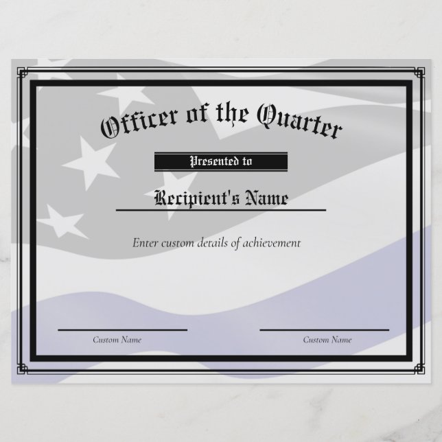Aangepast thin blue line-vlaggencertificaat (Voorkant)