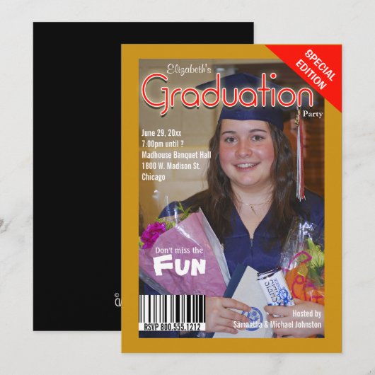 Aangepast tijdschrift Stijl Graduparty Uitnodigen Kaart (Voorkant / Achterkant)