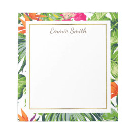 Aangepast tropisch groen laat Oranje roze bloemen Notitieblok