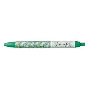 Aangepast Tropisch Hawaiian Green Palm Leafs Patro Zwarte Inkt Pen