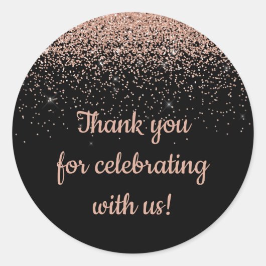 Aangepast trouwfeestfeestcadeau Zwart en Roze Goud Ronde Sticker (Voorkant)