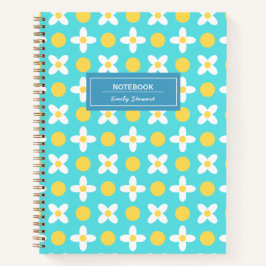 Aangepast Turquoise Blauw Retro Bloemen Patroon Notitieboek