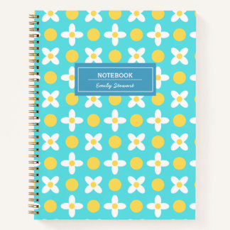Aangepast Turquoise Blauw Retro Bloemen Patroon Notitieboek