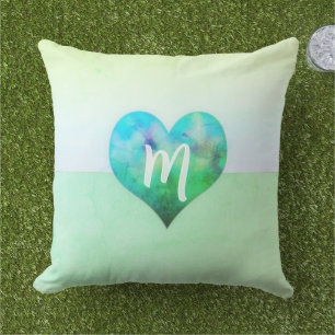 Aangepast Turquoise Hart Modern Kust Monogram Buitenkussen