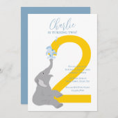 Aangepast tweede verjaardag Modern Elephant Uitnod Kaart (Voorkant / Achterkant)