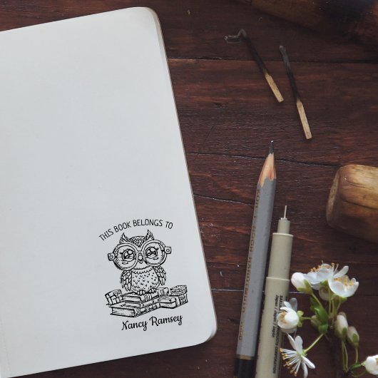Aangepast Uil Ex-Libris Rubberstempel