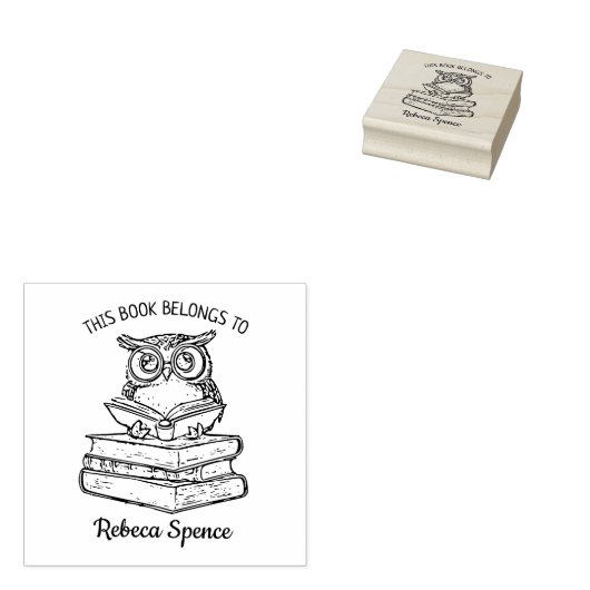 Aangepast uilen-ex-libris rubberstempel (Gestempeld)
