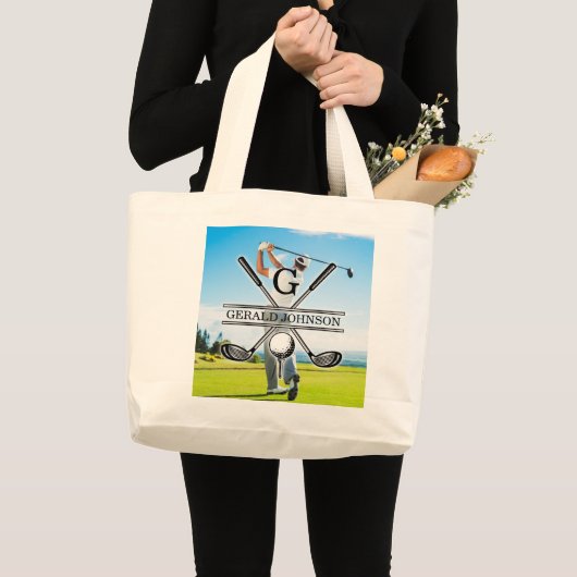 Aangepast Uw Afbeelding Golf Monogram Ontwerp Grote Tote Bag (Voorkant (product))