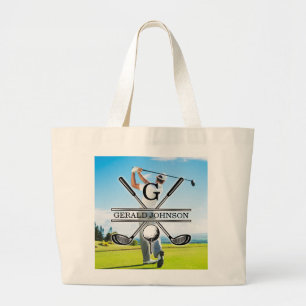 Aangepast Uw Afbeelding Golf Monogram Ontwerp Grote Tote Bag