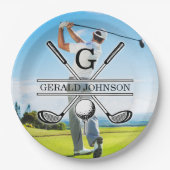 Aangepast Uw Afbeelding Golf Monogram Ontwerp Papieren Bordje (Voorkant)