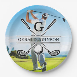 Aangepast Uw Afbeelding Golf Monogram Ontwerp Papieren Bordje